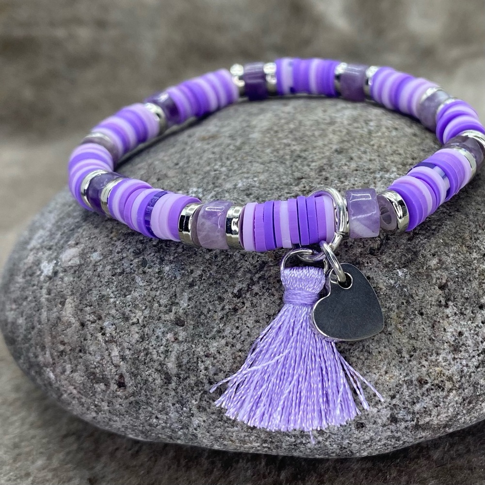 Amethyst Stretchy Heishi Gemstone Bracelet